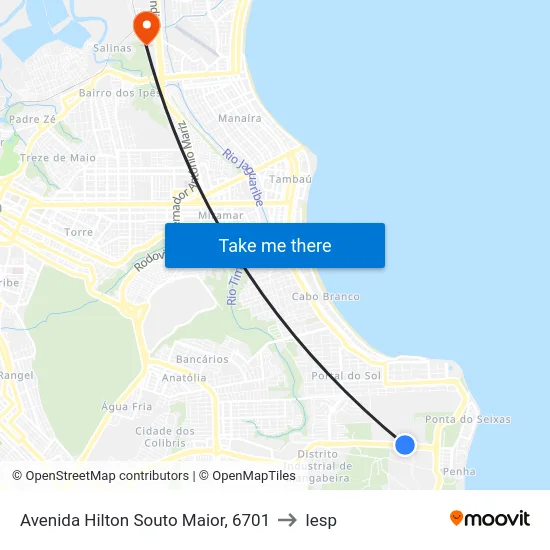 Avenida Hilton Souto Maior, 6701 to Iesp map