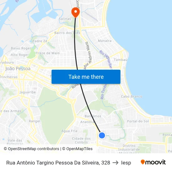 Rua Antônio Targino Pessoa Da Silveira, 328 to Iesp map