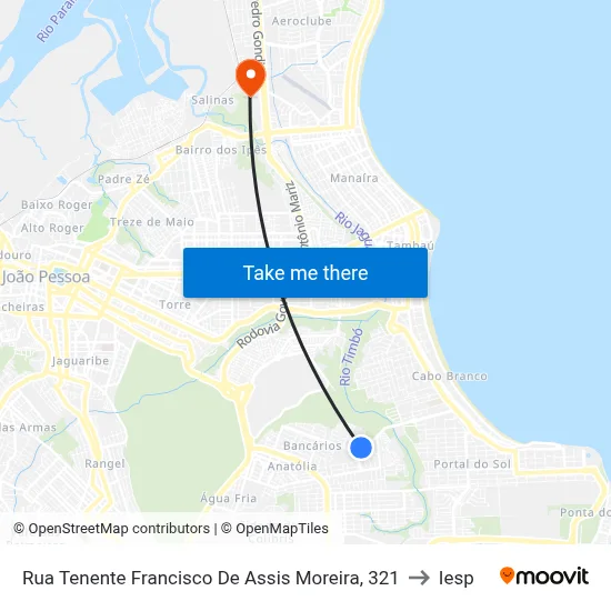 Rua Tenente Francisco De Assis Moreira, 321 to Iesp map