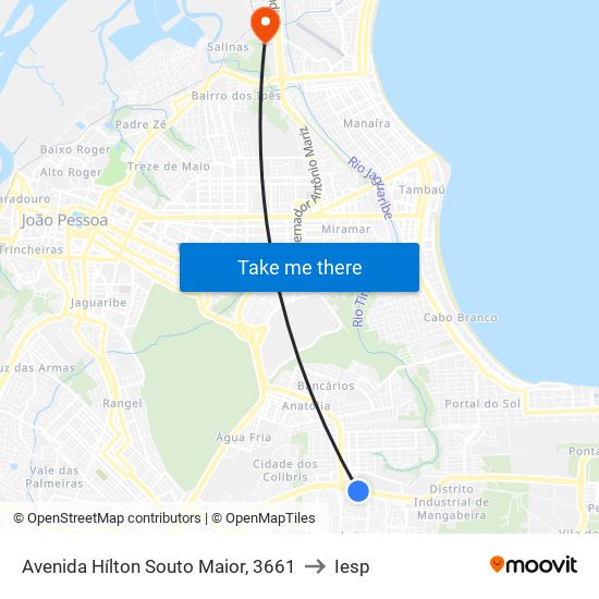 Avenida Hílton Souto Maior, 3661 to Iesp map