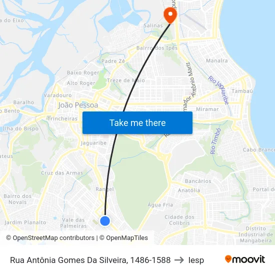 Rua Antônia Gomes Da Silveira, 1486-1588 to Iesp map