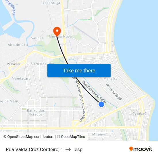 Rua Valda Cruz Cordeiro, 1 to Iesp map