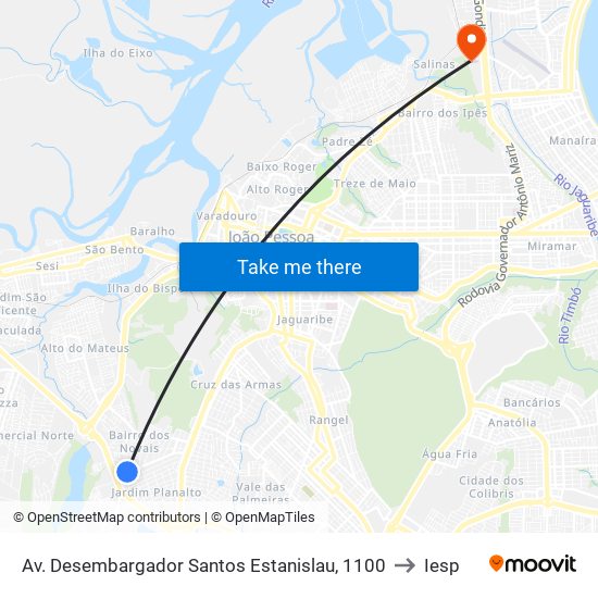 Av. Desembargador Santos Estanislau, 1100 to Iesp map