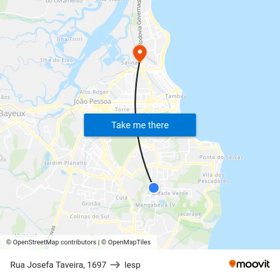 Rua Josefa Taveira, 1697 to Iesp map