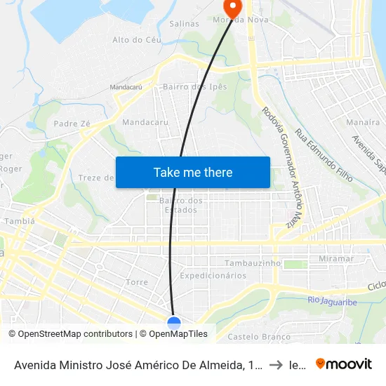 Avenida Ministro José Américo De Almeida, 1352 to Iesp map