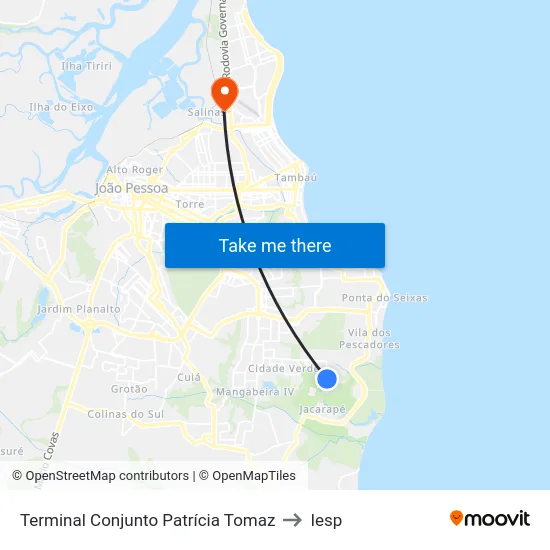 Terminal Conjunto Patrícia Tomaz to Iesp map