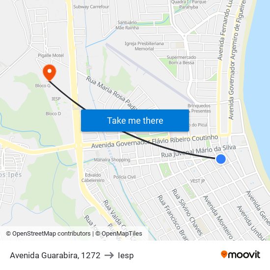 Avenida Guarabira, 1272 to Iesp map