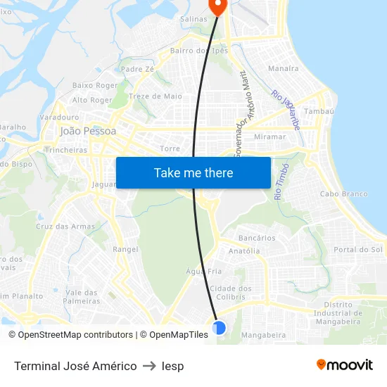 Terminal José Américo to Iesp map