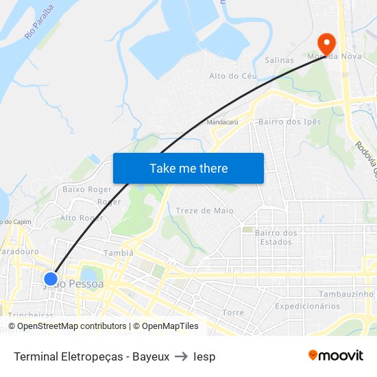 Terminal Eletropeças - Bayeux to Iesp map