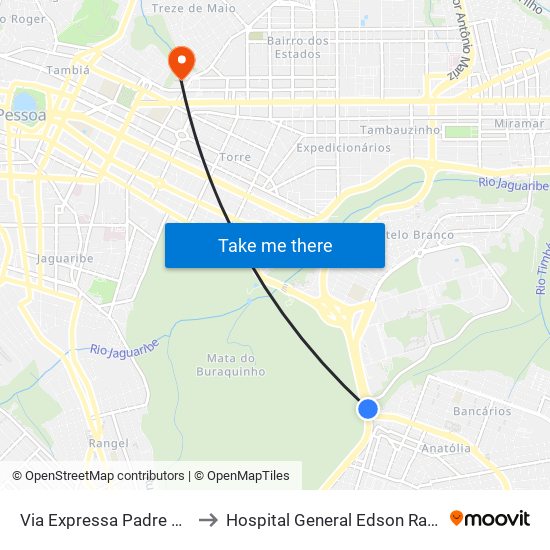 Via Expressa Padre Zé, Sn to Hospital General Edson Ramalho map