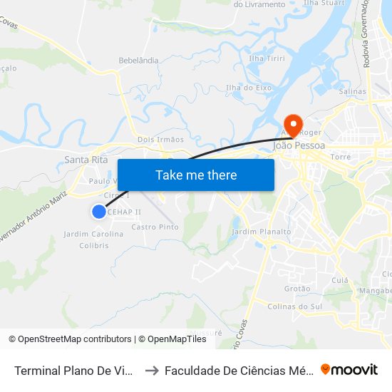 Terminal Plano De Vida - Linha 5607 to Faculdade De Ciências Médicas Da Paraíba map