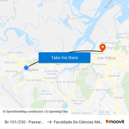 Br-101/230 - Passarela De Tambay to Faculdade De Ciências Médicas Da Paraíba map