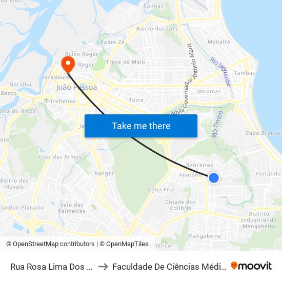 Rua Rosa Lima Dos Santos, 411 to Faculdade De Ciências Médicas Da Paraíba map