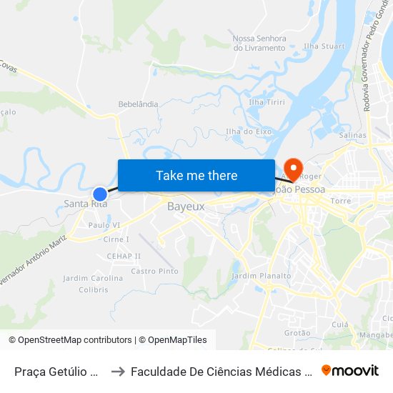 Praça Getúlio Vargas to Faculdade De Ciências Médicas Da Paraíba map