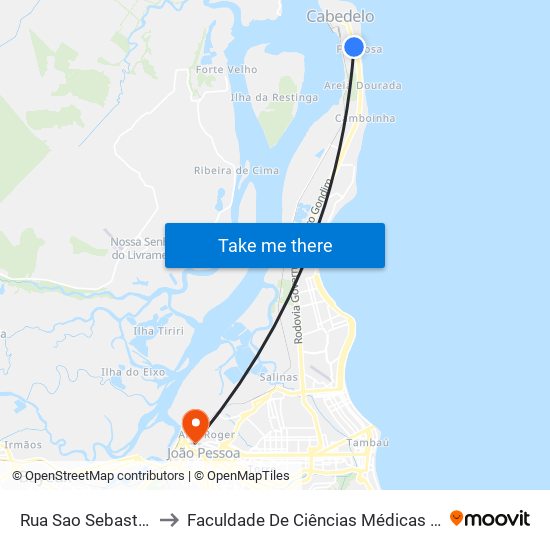 Rua Sao Sebastiao, 55 to Faculdade De Ciências Médicas Da Paraíba map