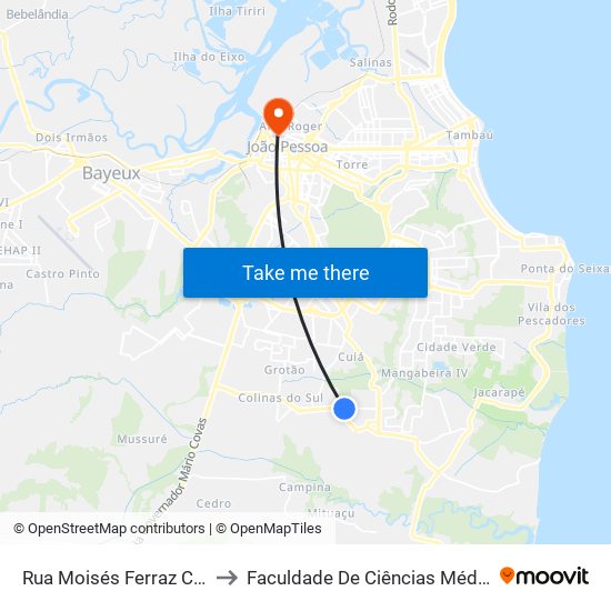 Rua Moisés Ferraz Cassimiro, 57 to Faculdade De Ciências Médicas Da Paraíba map