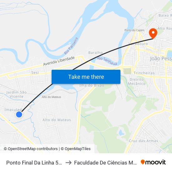 Ponto Final Da Linha 5502 - Imaculada to Faculdade De Ciências Médicas Da Paraíba map