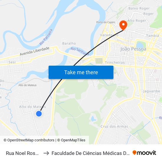 Rua Noel Rosa, 675 to Faculdade De Ciências Médicas Da Paraíba map