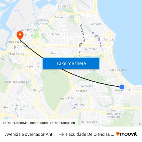 Avenida Governador Antonio Da Silva Mariz, 73 to Faculdade De Ciências Médicas Da Paraíba map