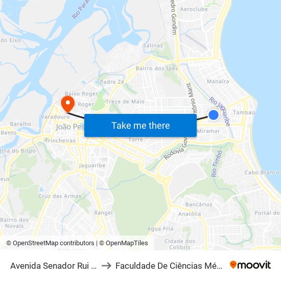 Avenida Senador Rui Carneiro 890 to Faculdade De Ciências Médicas Da Paraíba map