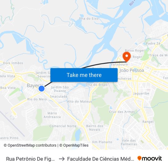 Rua Petrônio De Figueiredo, 481 to Faculdade De Ciências Médicas Da Paraíba map