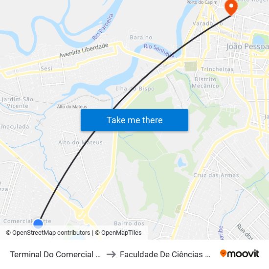 Terminal Do Comercial Norte - Linha 5615 to Faculdade De Ciências Médicas Da Paraíba map