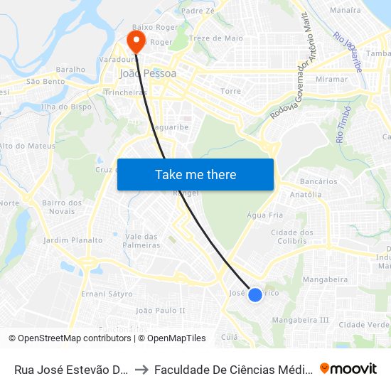 Rua José Estevão Da Silva, 369 to Faculdade De Ciências Médicas Da Paraíba map