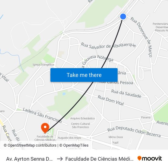 Av. Ayrton Senna Da Silva, 115 to Faculdade De Ciências Médicas Da Paraíba map