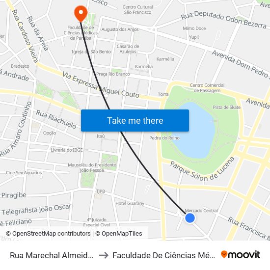 Rua Marechal Almeida Barreto, 500 to Faculdade De Ciências Médicas Da Paraíba map