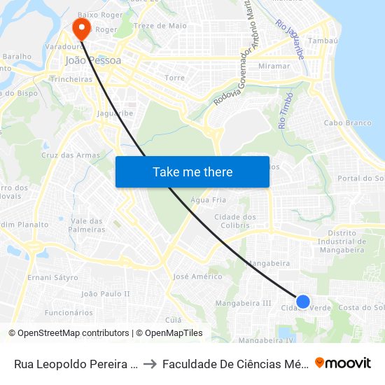 Rua Leopoldo Pereira Lima, 529-561 to Faculdade De Ciências Médicas Da Paraíba map