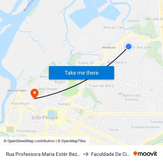 Rua Professora Maria Estér Bezerra Mesquita, 96-200 | Terminal Bairro Dos Ipês to Faculdade De Ciências Médicas Da Paraíba map