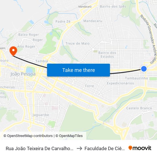 Rua João Teixeira De Carvalho - Magazine Luiza Unidade Pedro Gondim to Faculdade De Ciências Médicas Da Paraíba map