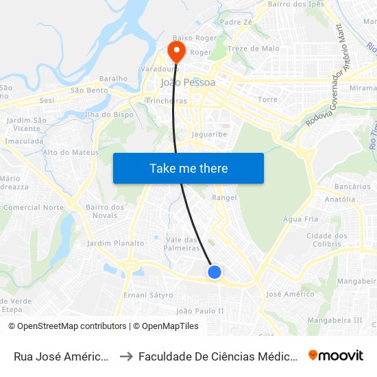 Rua José Américo, 50-146 to Faculdade De Ciências Médicas Da Paraíba map