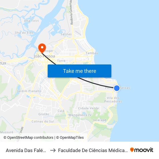 Avenida Das Falésias, 400 to Faculdade De Ciências Médicas Da Paraíba map