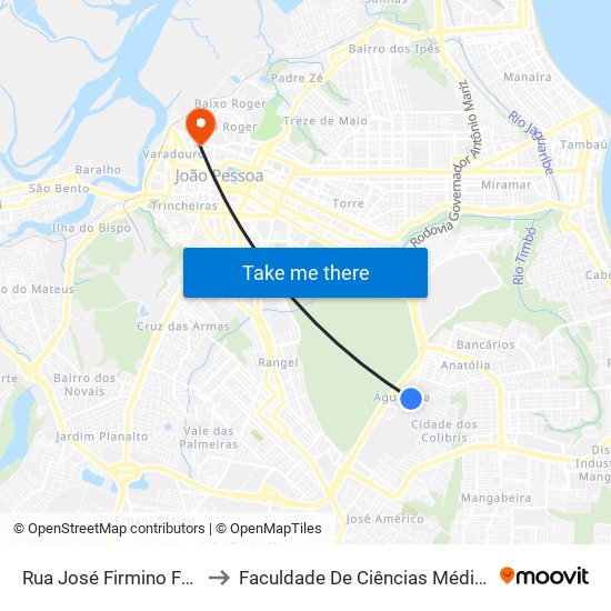 Rua José Firmino Ferreira, 955 to Faculdade De Ciências Médicas Da Paraíba map