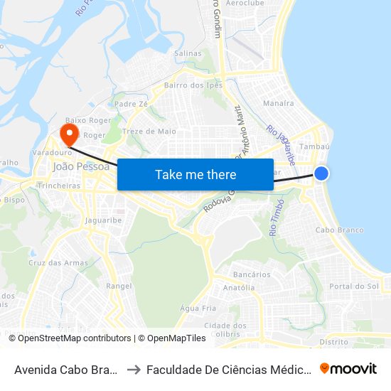 Avenida Cabo Branco, 1480 to Faculdade De Ciências Médicas Da Paraíba map