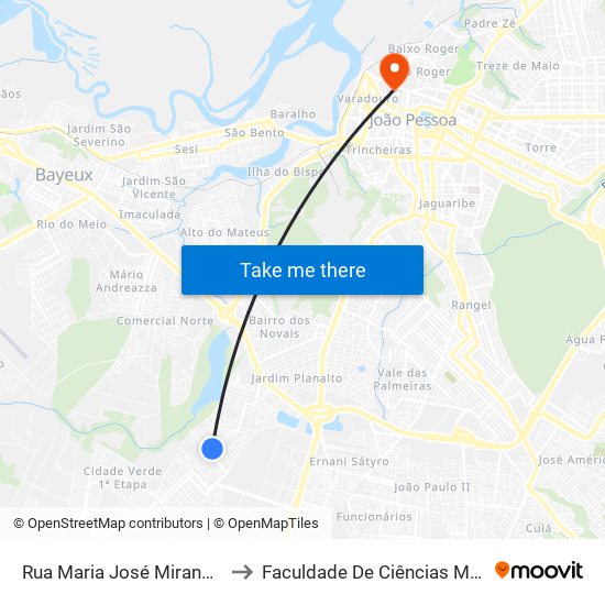 Rua Maria José Miranda Do Amaral, 62 to Faculdade De Ciências Médicas Da Paraíba map