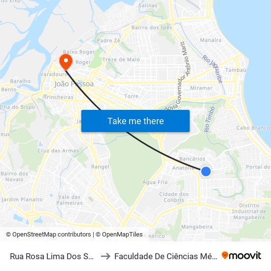Rua Rosa Lima Dos Santos, 414-422 to Faculdade De Ciências Médicas Da Paraíba map