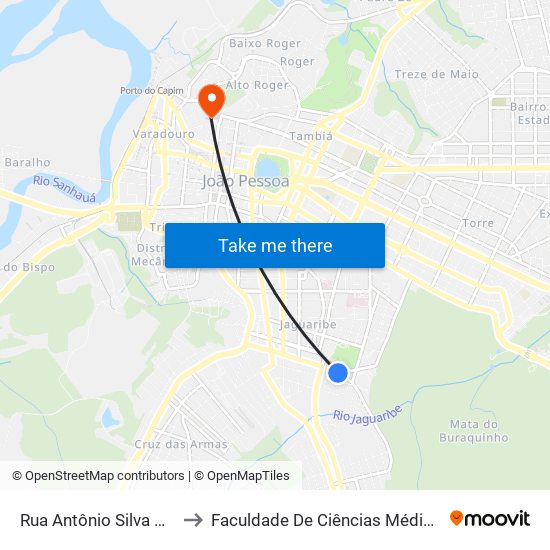 Rua Antônio Silva Melo, 1380 to Faculdade De Ciências Médicas Da Paraíba map