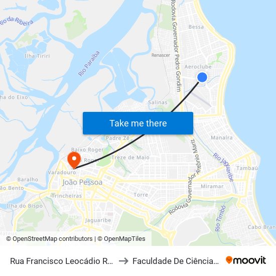 Rua Francisco Leocádio Ribeiro Coutinho, 747-829 to Faculdade De Ciências Médicas Da Paraíba map