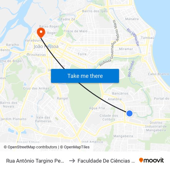 Rua Antônio Targino Pessoa Da Silveira, 328 to Faculdade De Ciências Médicas Da Paraíba map