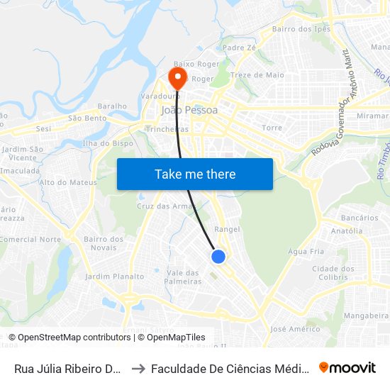 Rua Júlia Ribeiro Da Silva, 270 to Faculdade De Ciências Médicas Da Paraíba map