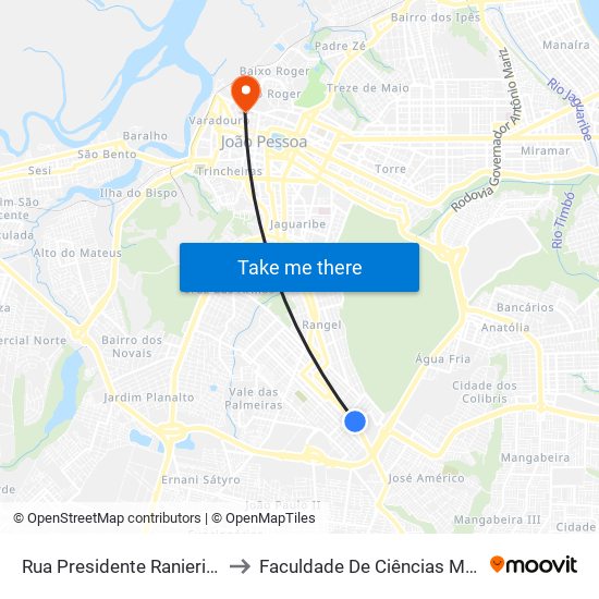 Rua Presidente Ranieri Mazilli, 614-950 to Faculdade De Ciências Médicas Da Paraíba map