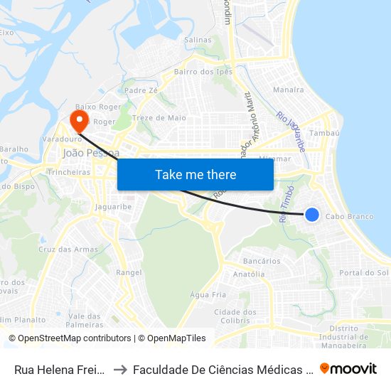 Rua Helena Freire, 410 to Faculdade De Ciências Médicas Da Paraíba map