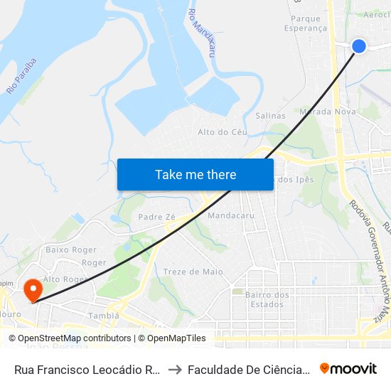 Rua Francisco Leocádio Ribeiro Coutinho, 620-630 to Faculdade De Ciências Médicas Da Paraíba map