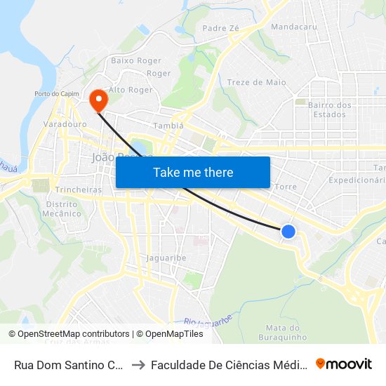 Rua Dom Santino Coutinho, 67 to Faculdade De Ciências Médicas Da Paraíba map