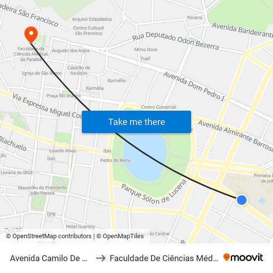 Avenida Camilo De Holanda, 280 to Faculdade De Ciências Médicas Da Paraíba map