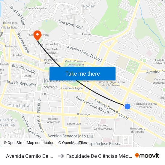 Avenida Camilo De Holanda, 810 to Faculdade De Ciências Médicas Da Paraíba map