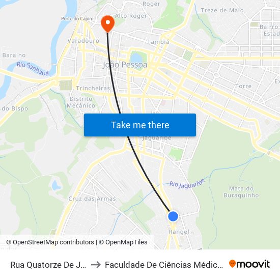 Rua Quatorze De Julho, 485 to Faculdade De Ciências Médicas Da Paraíba map