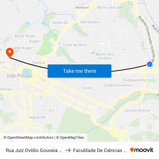 Rua Juiz Ovídio Gouveia - Hospital De Trauma to Faculdade De Ciências Médicas Da Paraíba map